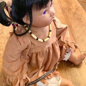 Handcrafted Brown Native-Inspired Baby Doll with Beaded Necklace